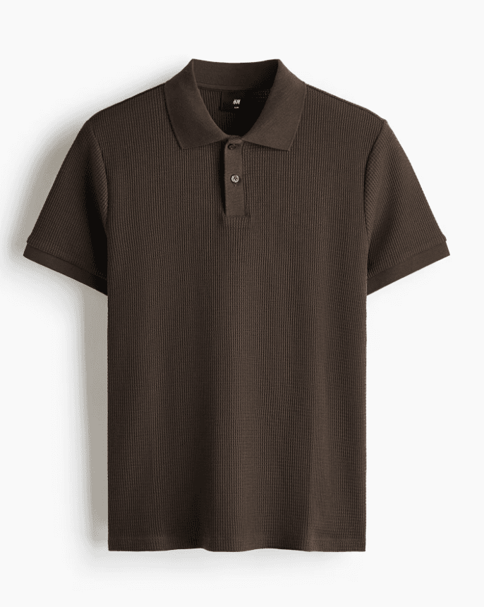 Ribbstickad pikétröja Slim Fit
